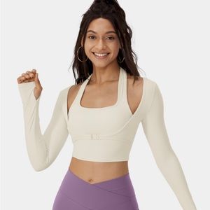 Halara Cloudful™ Halter Thumb Hole Long Sleeve Cropped 2-in-1 Sports Top